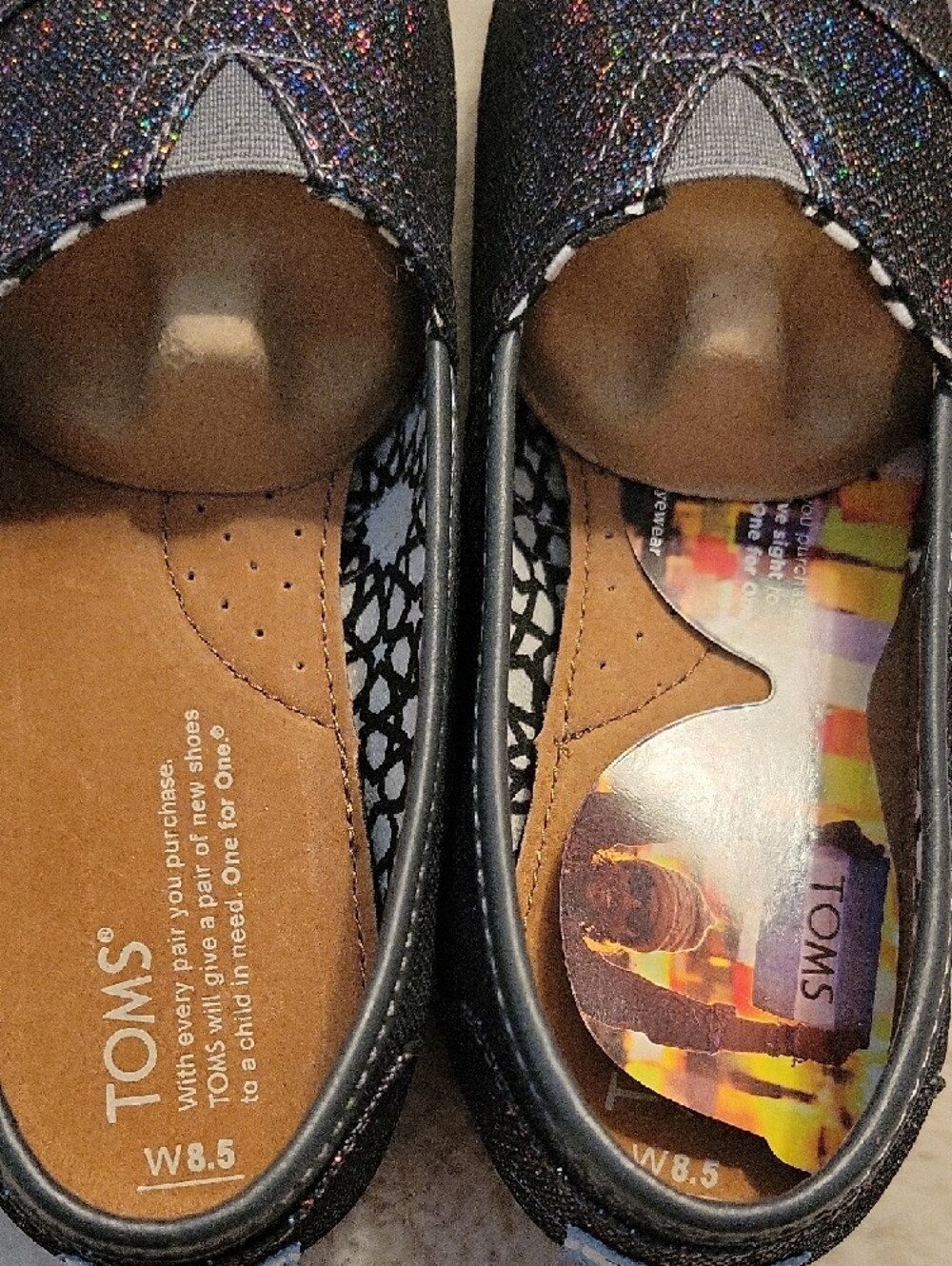 Toms Women’s Black Holographic Glitter Slip-On Loafers - Picture 6 of 10